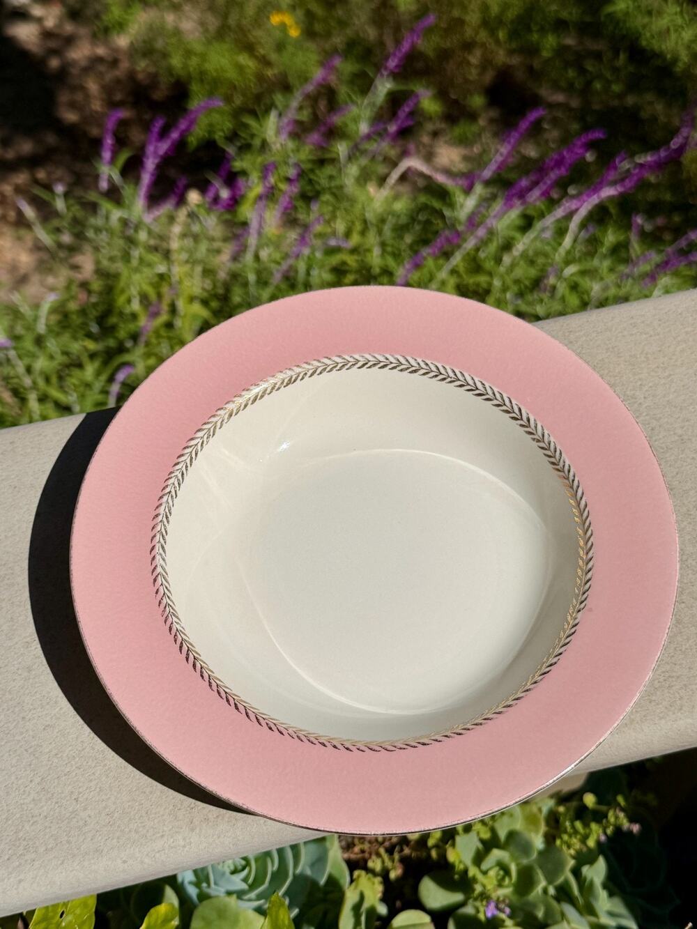 Vintage 1957 Homer Laughlin Pink Laurel 8.5" Rim Soup Bowl Pink Gold USA Regency
